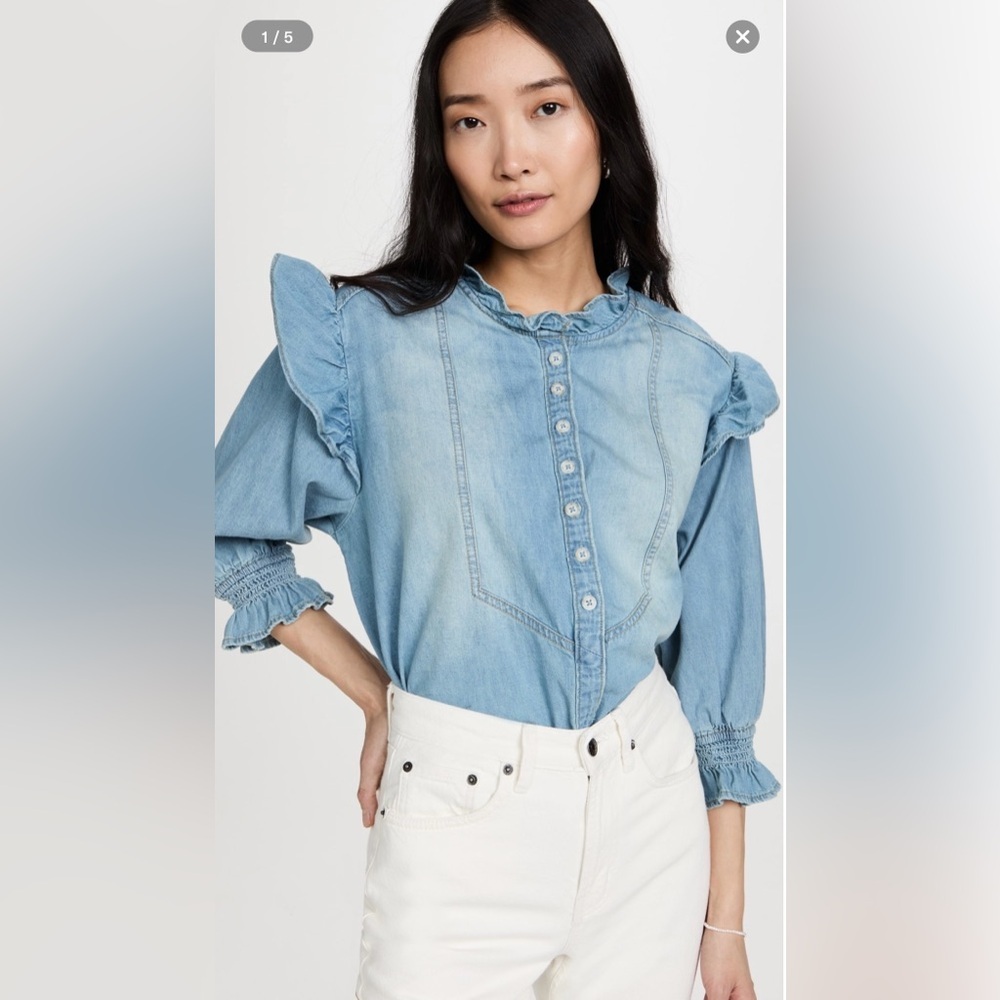 We The Free Louise Button-Front Denim Top Size S NWT $128